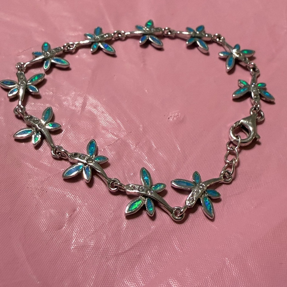 Sterling silver blue opal dragonfly bracelet